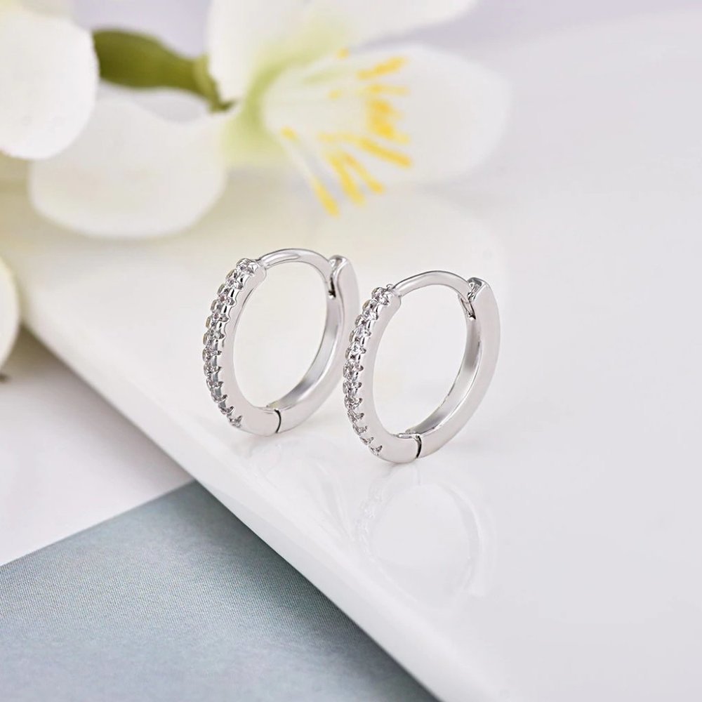 *NEW 925 Sterling Silver Diamond Hoop Earrings - Picture 7 of 10